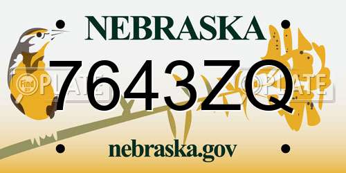 7643ZQ Nebraska License Plate