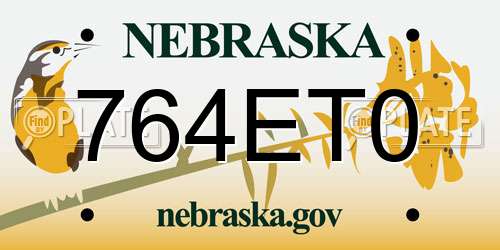 764ET0 Nebraska License Plate