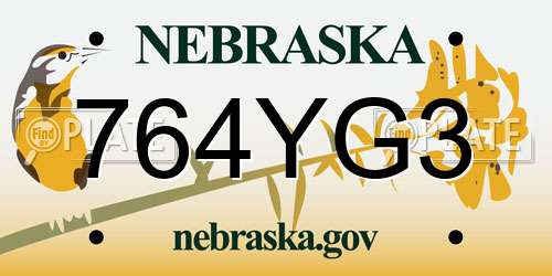 764YG3 Nebraska License Plate