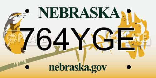 764YGE Nebraska License Plate