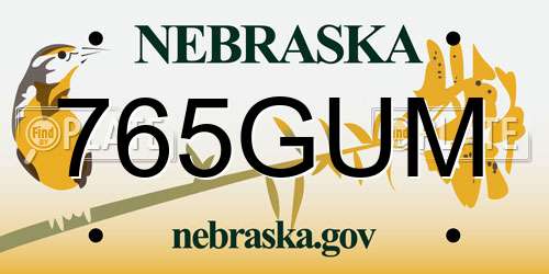 765GUM Nebraska License Plate
