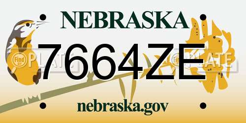 7664ZE Nebraska License Plate