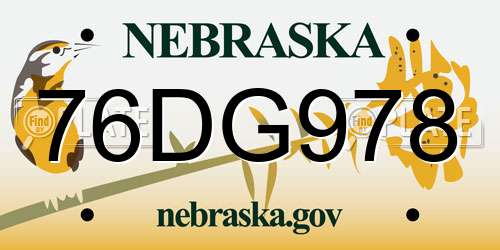 76DG978 Nebraska License Plate