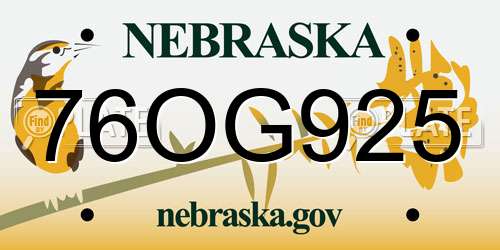 76OG925 Nebraska License Plate