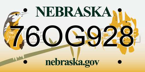 76OG928 Nebraska License Plate