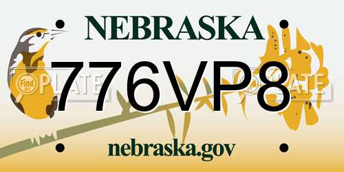 776VP8 Nebraska License Plate