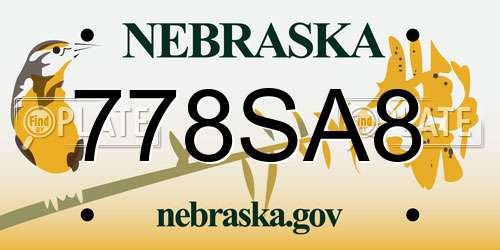 778SA8 Nebraska License Plate