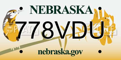 778VDU Nebraska License Plate