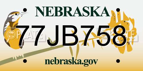 77JB758 Nebraska License Plate