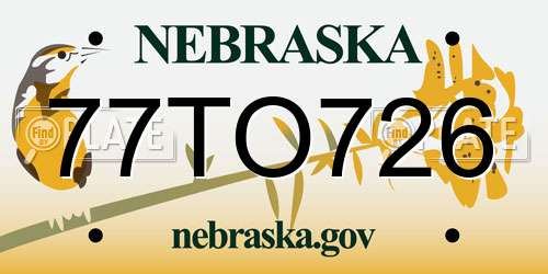 77TO726 Nebraska License Plate