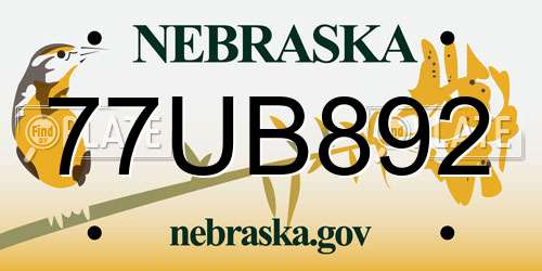 77UB892 Nebraska License Plate