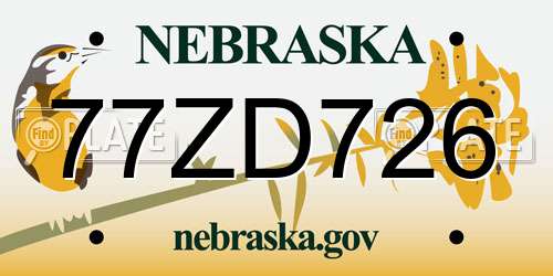 77ZD726 Nebraska License Plate