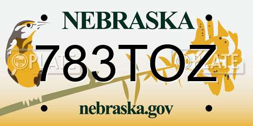 783TOZ Nebraska License Plate