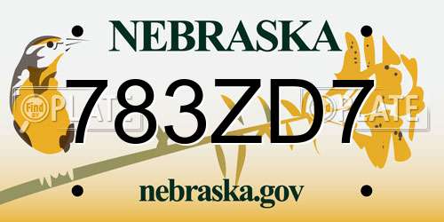 783ZD7 Nebraska License Plate