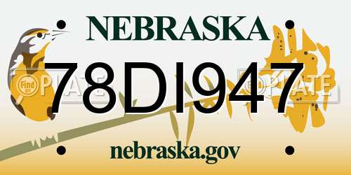 78DI947 Nebraska License Plate