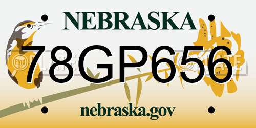 78GP656 Nebraska License Plate