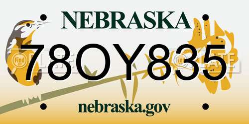 78OY835 Nebraska License Plate