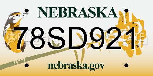 78SD921 Nebraska License Plate