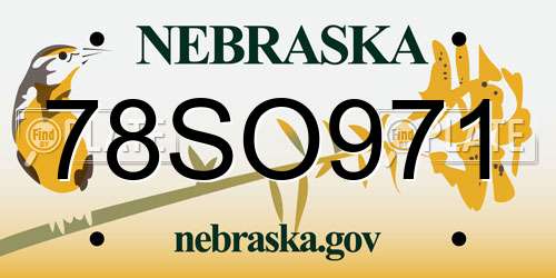 78SO971 Nebraska License Plate