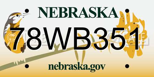 78WB351 Nebraska License Plate
