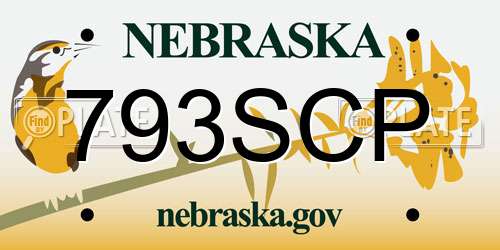 793SCP Nebraska License Plate