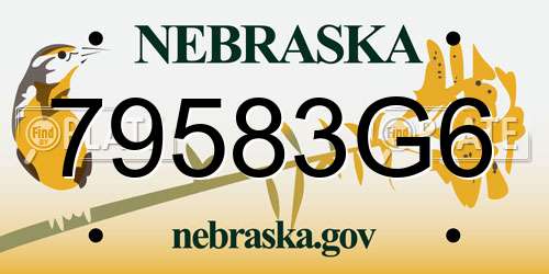 79583G6 Nebraska License Plate