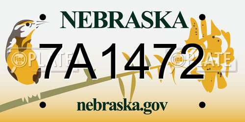 7A1472 Nebraska License Plate