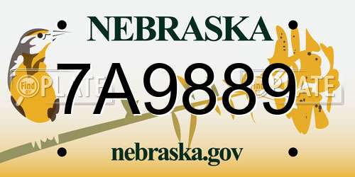 7A9889 Nebraska License Plate