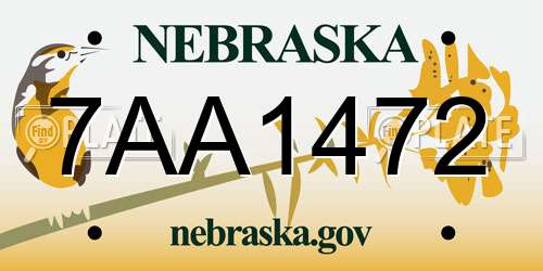 7AA1472 Nebraska License Plate