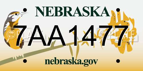 7AA1477 Nebraska License Plate