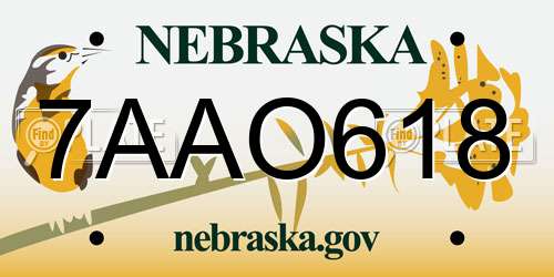 7AAO618 Nebraska License Plate