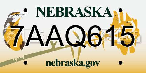 7AAQ615 Nebraska License Plate