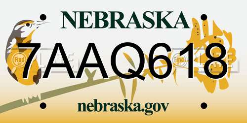 7AAQ618 Nebraska License Plate