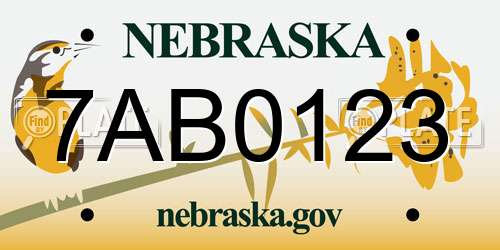 7AB0123 Nebraska License Plate