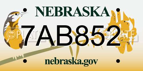 7AB852 Nebraska License Plate