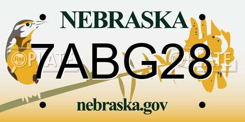 7ABG28 Nebraska License Plate