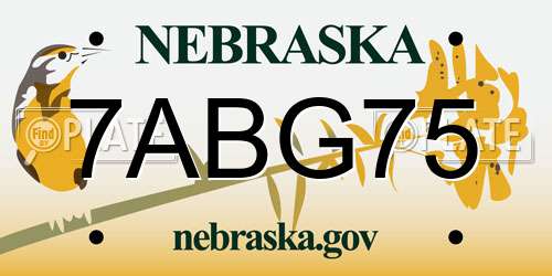 7ABG75 Nebraska License Plate