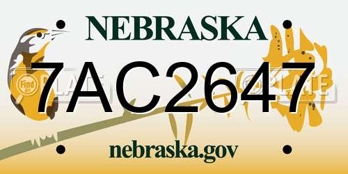 7AC2647 Nebraska License Plate
