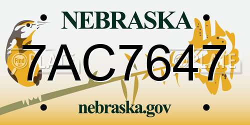 7AC7647 Nebraska License Plate