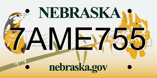 7AME755 Nebraska License Plate