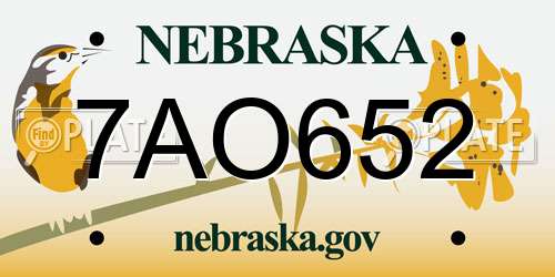 7AO652 Nebraska License Plate