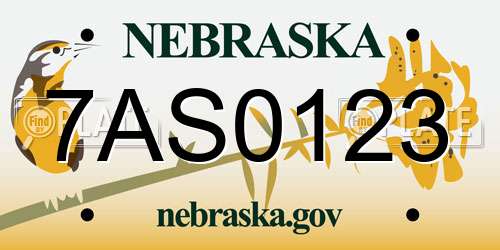 7AS0123 Nebraska License Plate