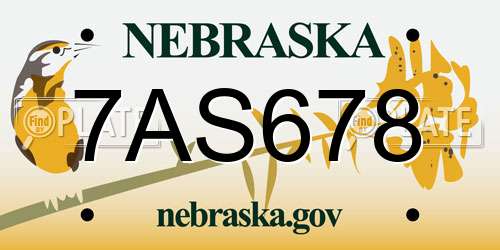 7AS678 Nebraska License Plate