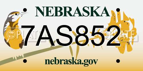 7AS852 Nebraska License Plate