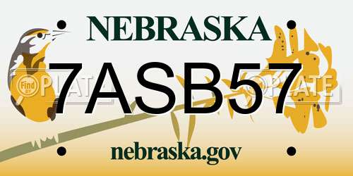 7ASB57 Nebraska License Plate