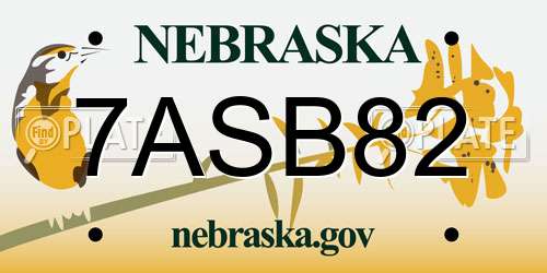 7ASB82 Nebraska License Plate