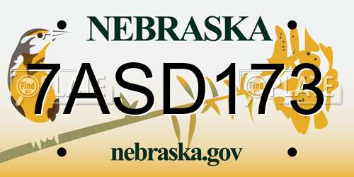 7ASD173 Nebraska License Plate