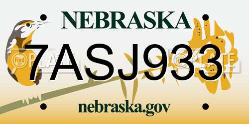 7ASJ933 Nebraska License Plate