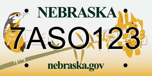 7ASO123 Nebraska License Plate