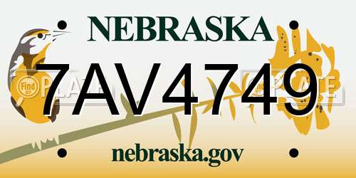 7AV4749 Nebraska License Plate